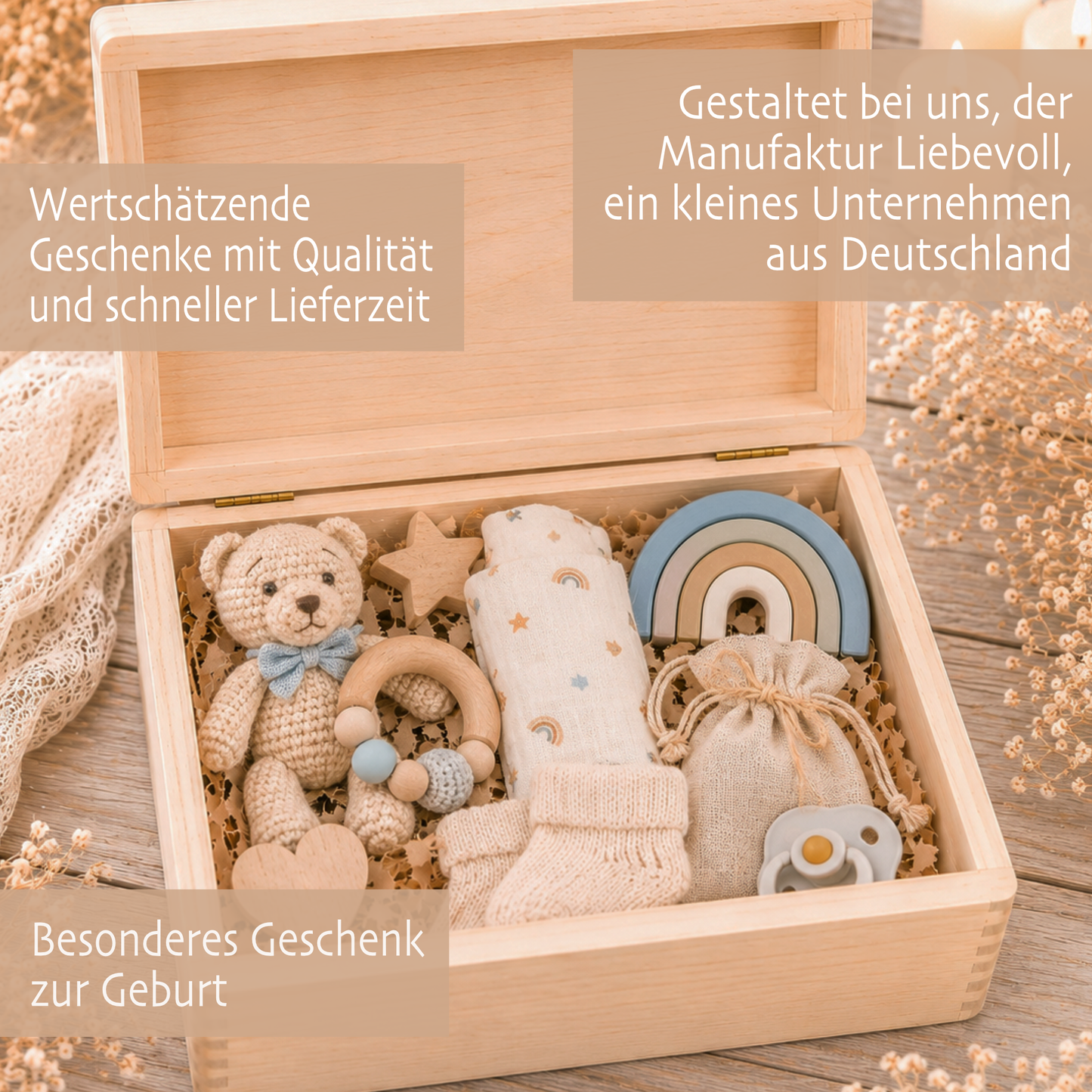 Personalisierte Erinnerungskiste Baby mit Geburtsdaten | Geschenk zur Geburt | Taufgeschenk mit Namen Holzkiste Baby Babybox personalisiert