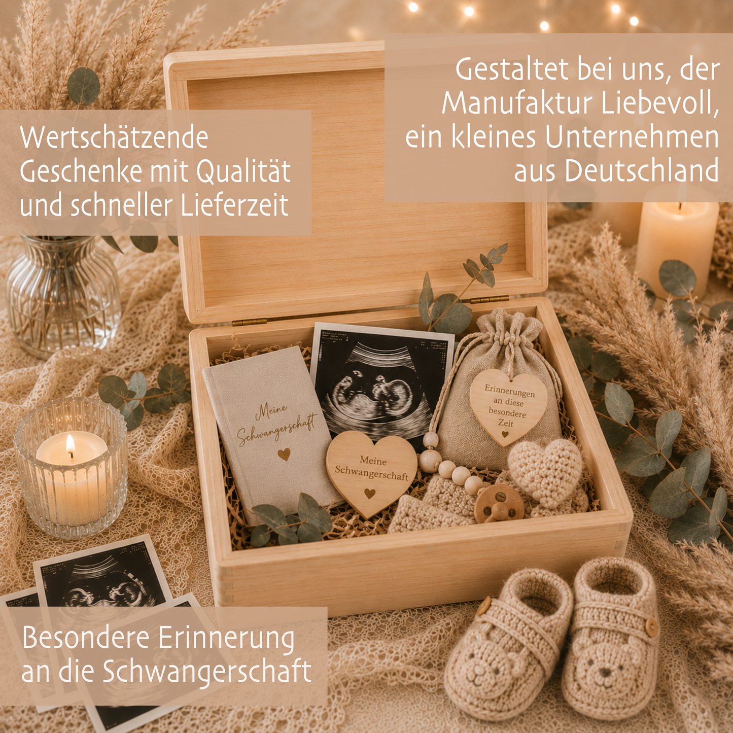 Erinnerungskiste Schwangerschaft | Erinnerungsbox Schwangerschaft | Holzbox Schwangerschaft Erinnerungen | Memory Box Babybauch | Geschenk für werdende Mama