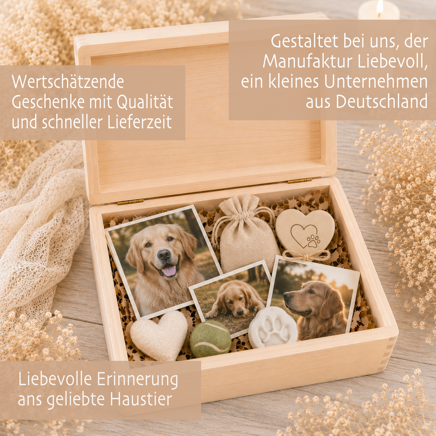 Personalisierte Erinnerungskiste Haustier mit Namen & Lebensdaten | Hund Katze Erinnerung | Gedenkbox Haustier | Geliebt & Unvergessen | Trauergeschenk Tier