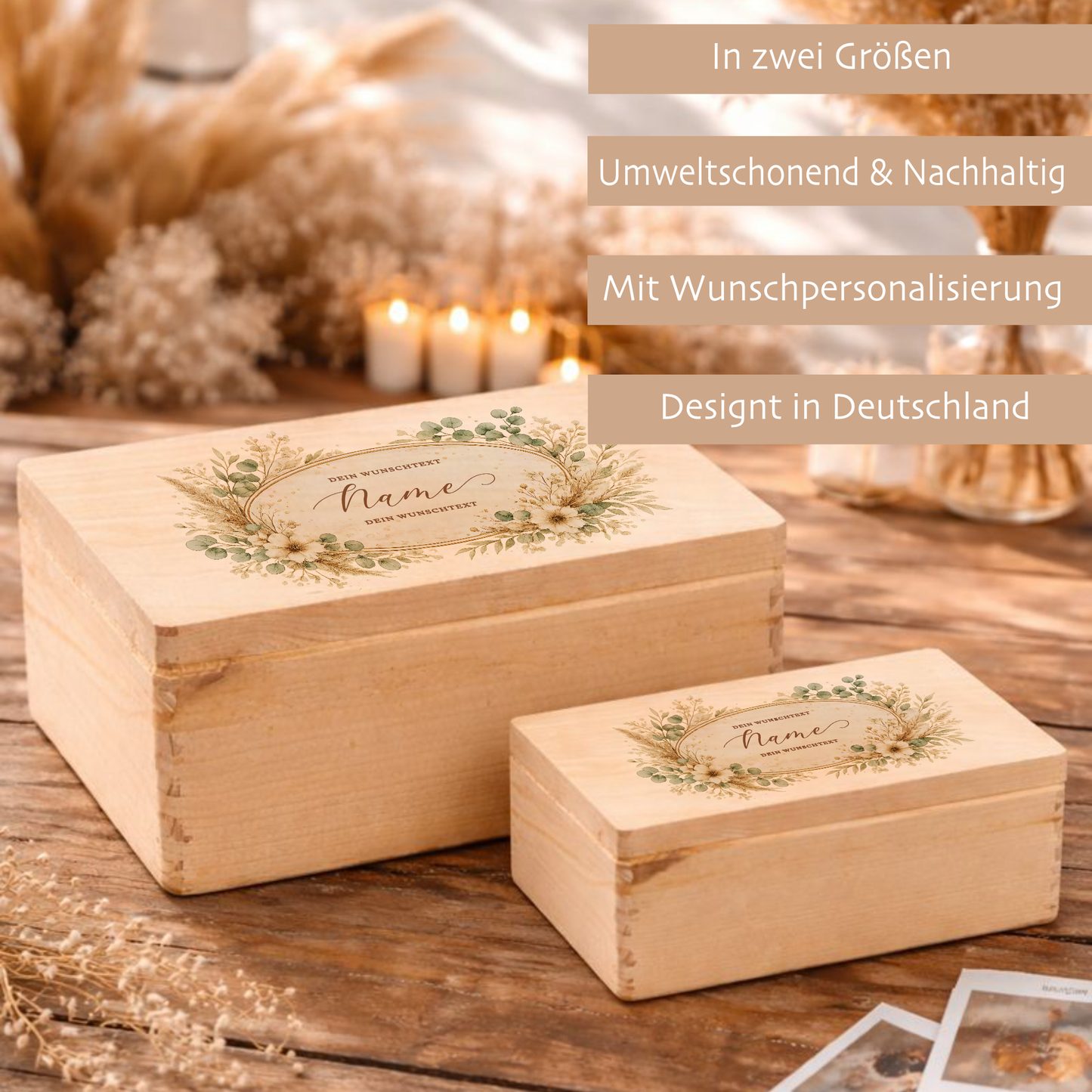 Personalisierte Holzbox mit Wunschtext, Erinnerungskiste mit Namen, Geschenk Geburtstag Hochzeit Abschied Dankeschön Holzkiste Geldgeschenk