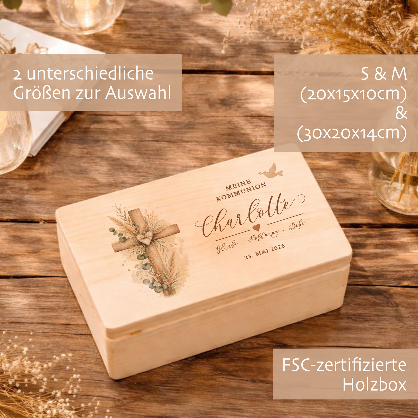 Erinnerungskiste Kommunion mit Namen & Datum | Personalisiertes Kommunionsgeschenk