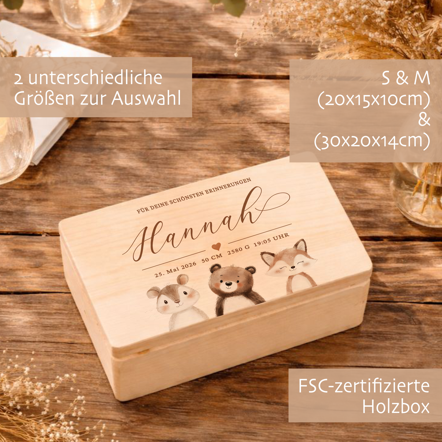 Personalisierte Erinnerungskiste Baby mit Geburtsdaten | Geschenk zur Geburt | Taufgeschenk mit Namen Holzkiste Baby Babybox personalisiert