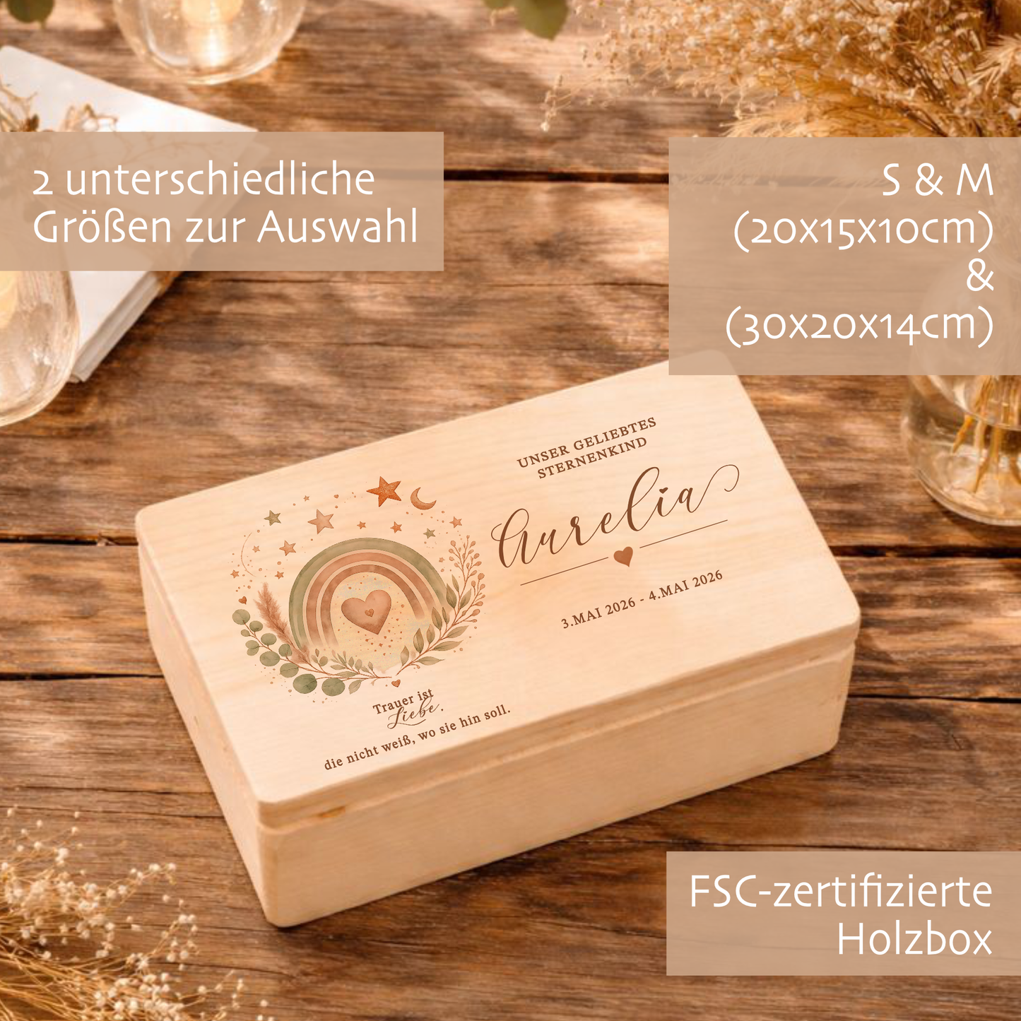 Personalisierte Erinnerungskiste Sternenkind mit Namen & Lebensdaten | Gedenkbox Sternenkind | Trauergeschenk Fehlgeburt | Erinnerungsbox Baby | Andenken Sternenkind
