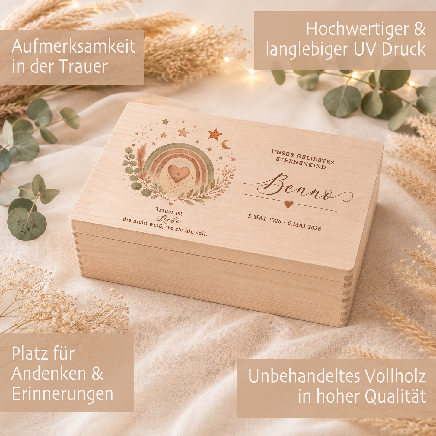 Personalisierte Erinnerungskiste Sternenkind mit Namen & Lebensdaten | Gedenkbox Sternenkind | Trauergeschenk Fehlgeburt | Erinnerungsbox Baby | Andenken Sternenkind