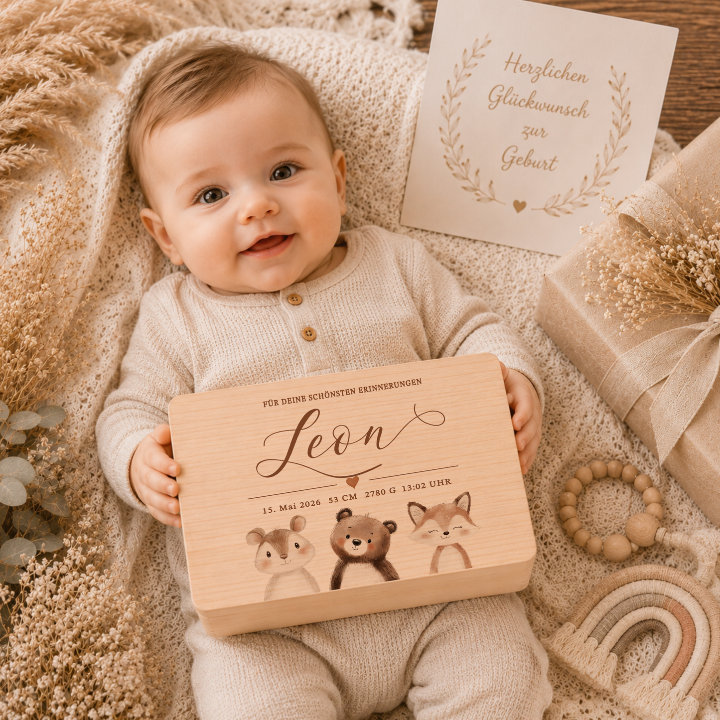 Personalisierte Erinnerungskiste Baby mit Geburtsdaten | Geschenk zur Geburt | Taufgeschenk mit Namen Holzkiste Baby Babybox personalisiert