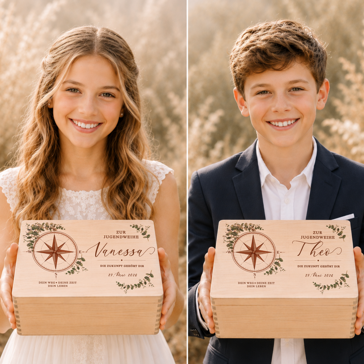 Personalisierte Erinnerungskiste Jugendweihe mit Namen & Datum | Geschenk zur Jugendweihe Mädchen Junge | Holzbox Jugendfeier | Erinnerungsbox Jugendweihe