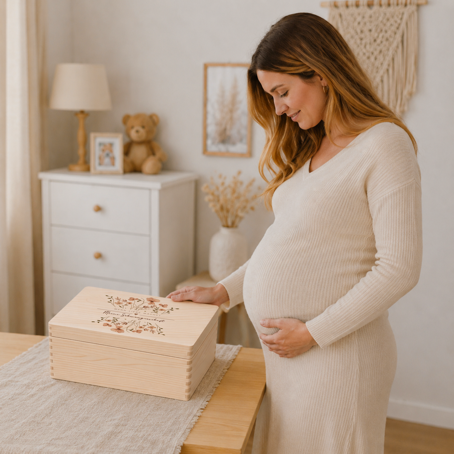 Erinnerungskiste Schwangerschaft | Erinnerungsbox Schwangerschaft | Holzbox Schwangerschaft Erinnerungen | Memory Box Babybauch | Geschenk für werdende Mama