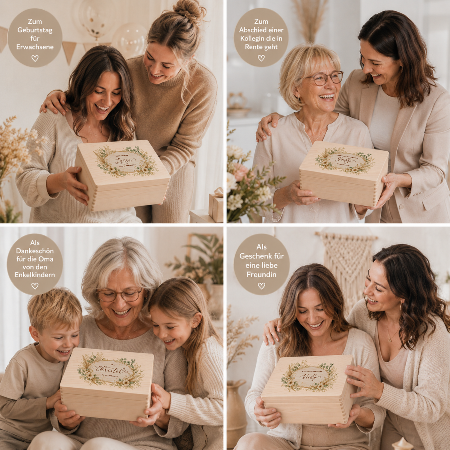 Personalisierte Holzbox mit Wunschtext, Erinnerungskiste mit Namen, Geschenk Geburtstag Hochzeit Abschied Dankeschön Holzkiste Geldgeschenk