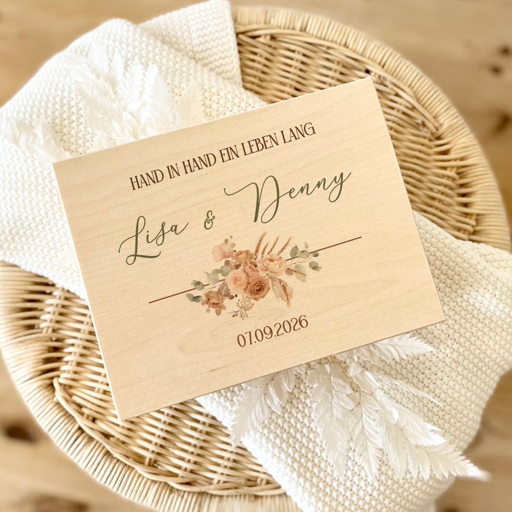 Personalisierte florale Erinnerungskiste zur Hochzeit, Holzbox als Geschenk für das Brautpaar, Hochzeitsgeschenk