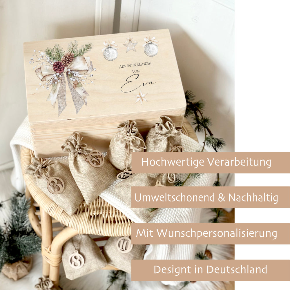 Adventskalender "Weihnachtsschleife", Personalisierte Adventskiste zum Befüllen für die Weihnachtszeit