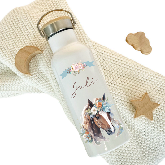 Kinder Trinkflasche mit Pony Pferdemotiv für Mädchen als Geschenkidee