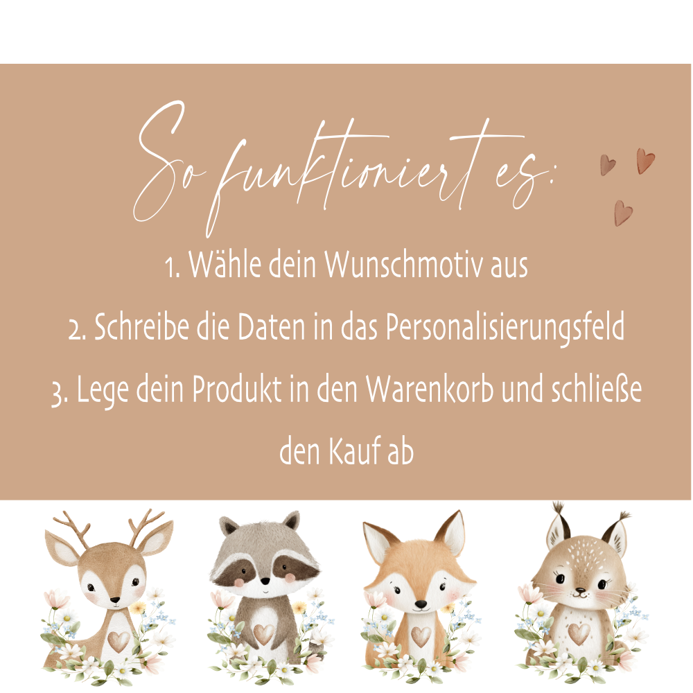 Personalisierte Kinderkissen mit Namen – Süße Waldtiere Motive im Boho-Stil – Flauschiges Kuschelkissen inkl. Füllung zur Geburt & Taufe