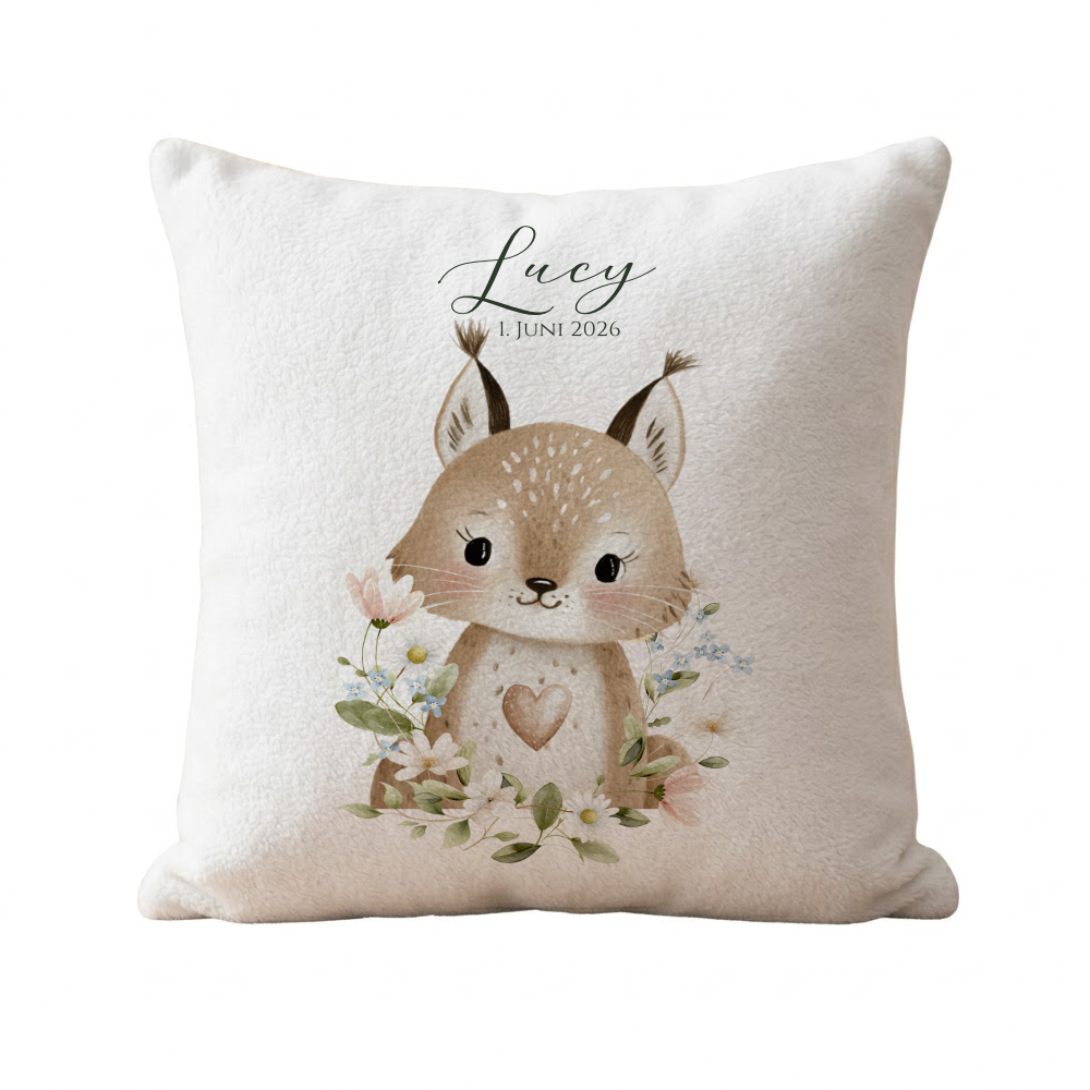 Personalisierte Kinderkissen mit Namen – Süße Waldtiere Motive im Boho-Stil – Flauschiges Kuschelkissen inkl. Füllung zur Geburt & Taufe