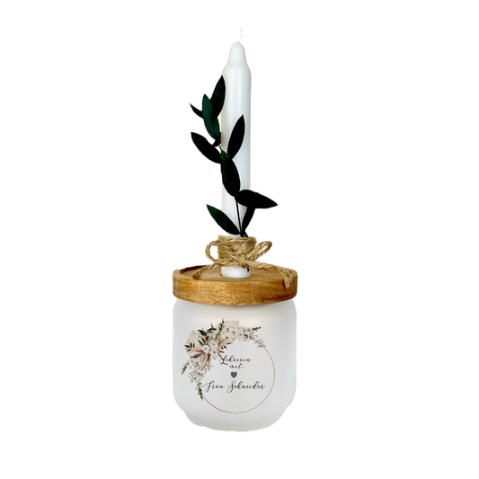Glas Geschenk mit Namen und Spruch für die Leherin