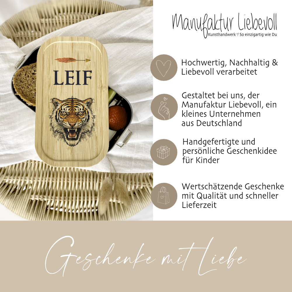 Lunchbox mit Tiger als Namensgeschenk für Kinder