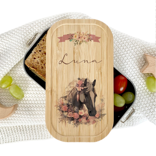 Lunchbox mit Namen und Pony Pferde Motiv als Geschenk