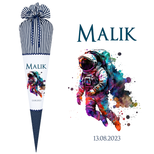 blaue Stoff Schultüte Weltall für Jungen zur Einschulung