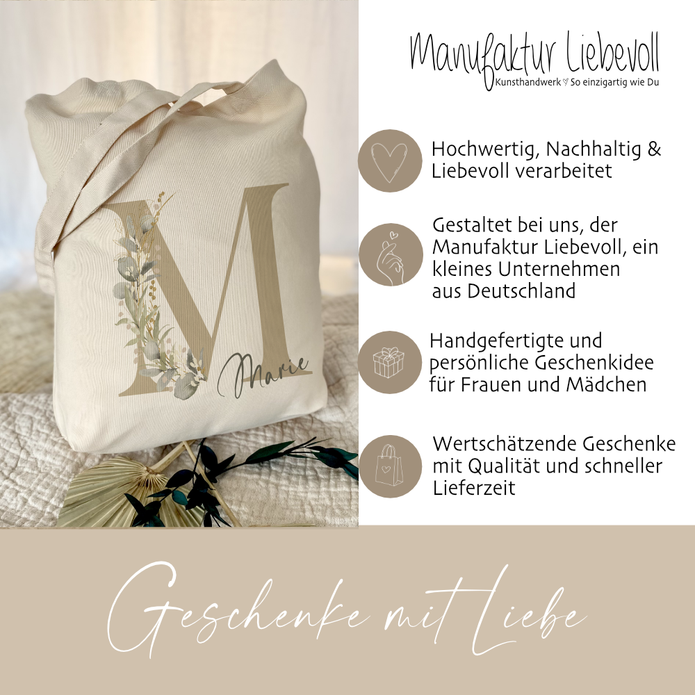 Stoff Beutel mit Namen u. Buchstaben für Frauen als Geschenk