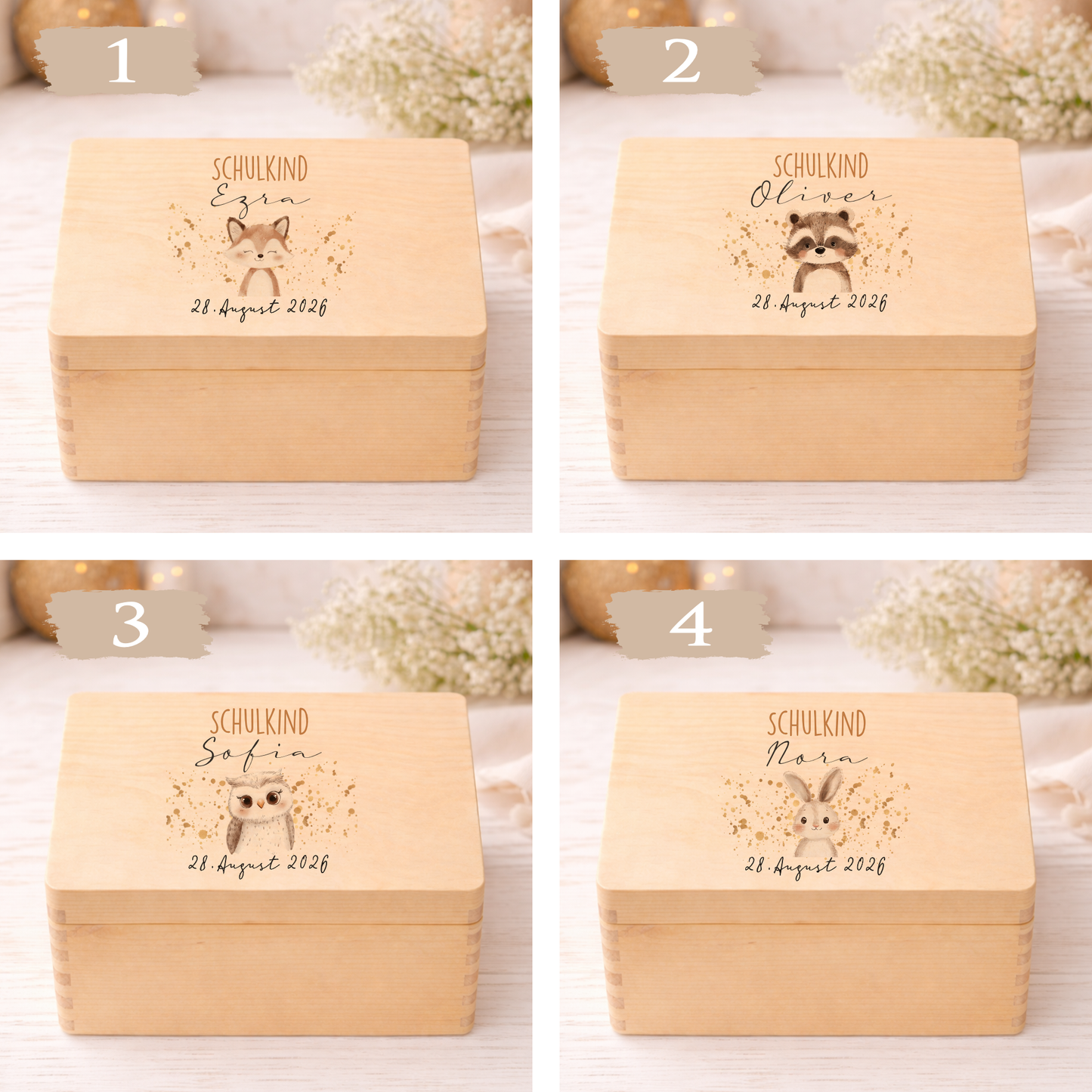 Holzkiste Schulkind 2026 Geschenk I Personalisierte Erinnerungsbox mit Namen viele Motive I Mädchen Einschulung Junge Geschenk Schulstart