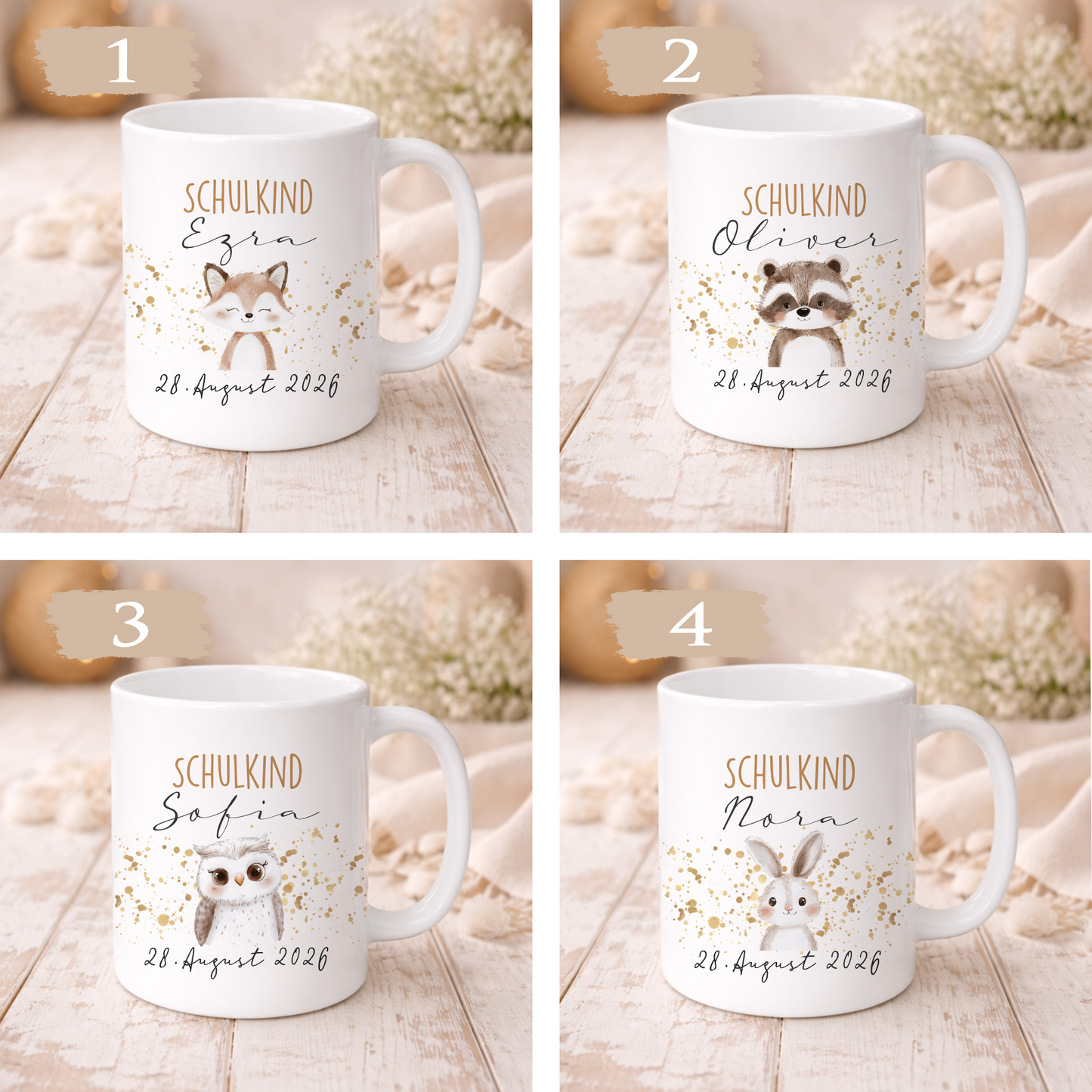 Einschulung Geschenk Schulkind 2026 I Personalisierte Kinder Tasse mit Namen viele Motive I Mädchen Einschulung Junge Geschenk Schulstart