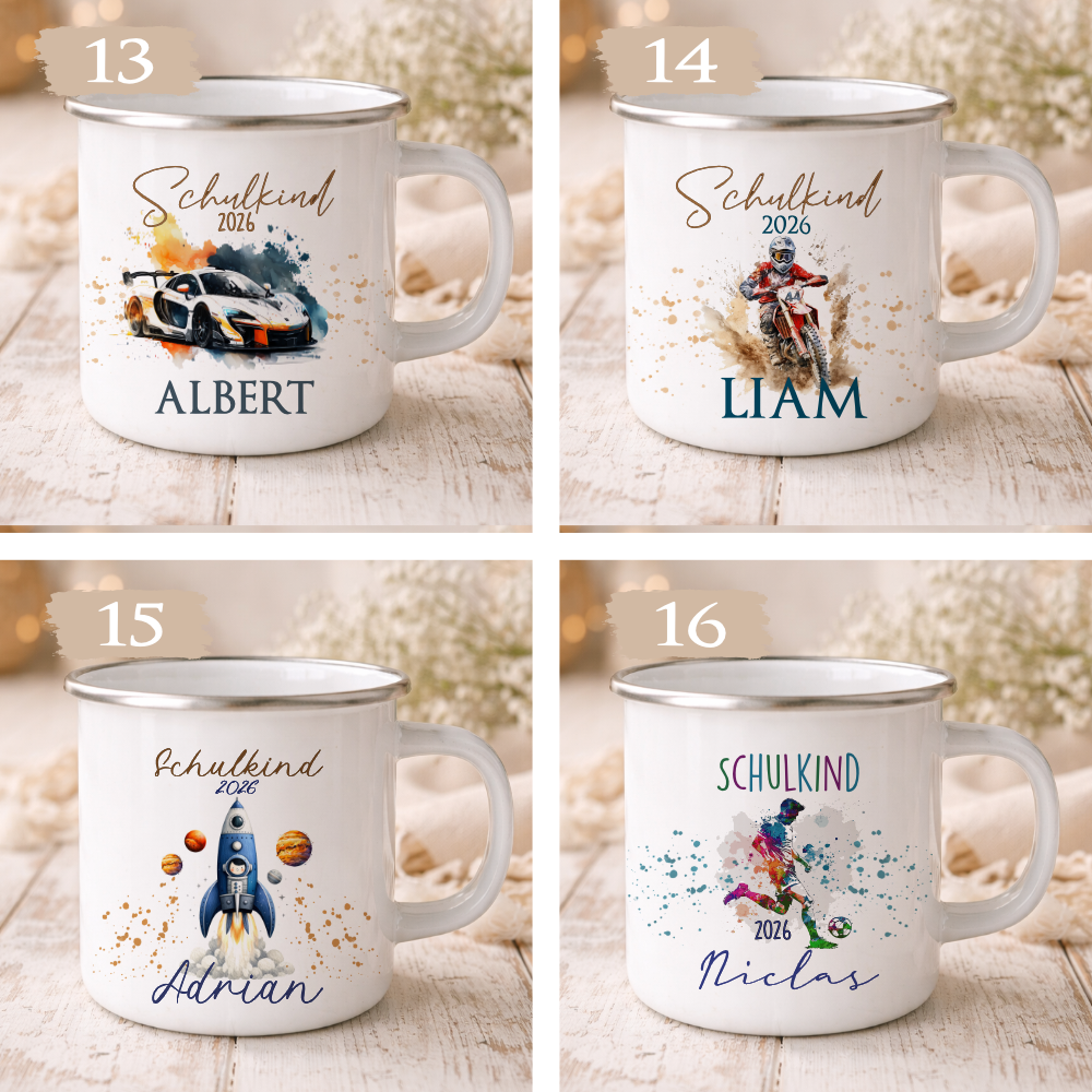 Einschulung Geschenk Schulkind 2026 I Personalisierte Kinder Tasse mit Namen viele Motive I Mädchen Einschulung Junge Geschenk Schulstart