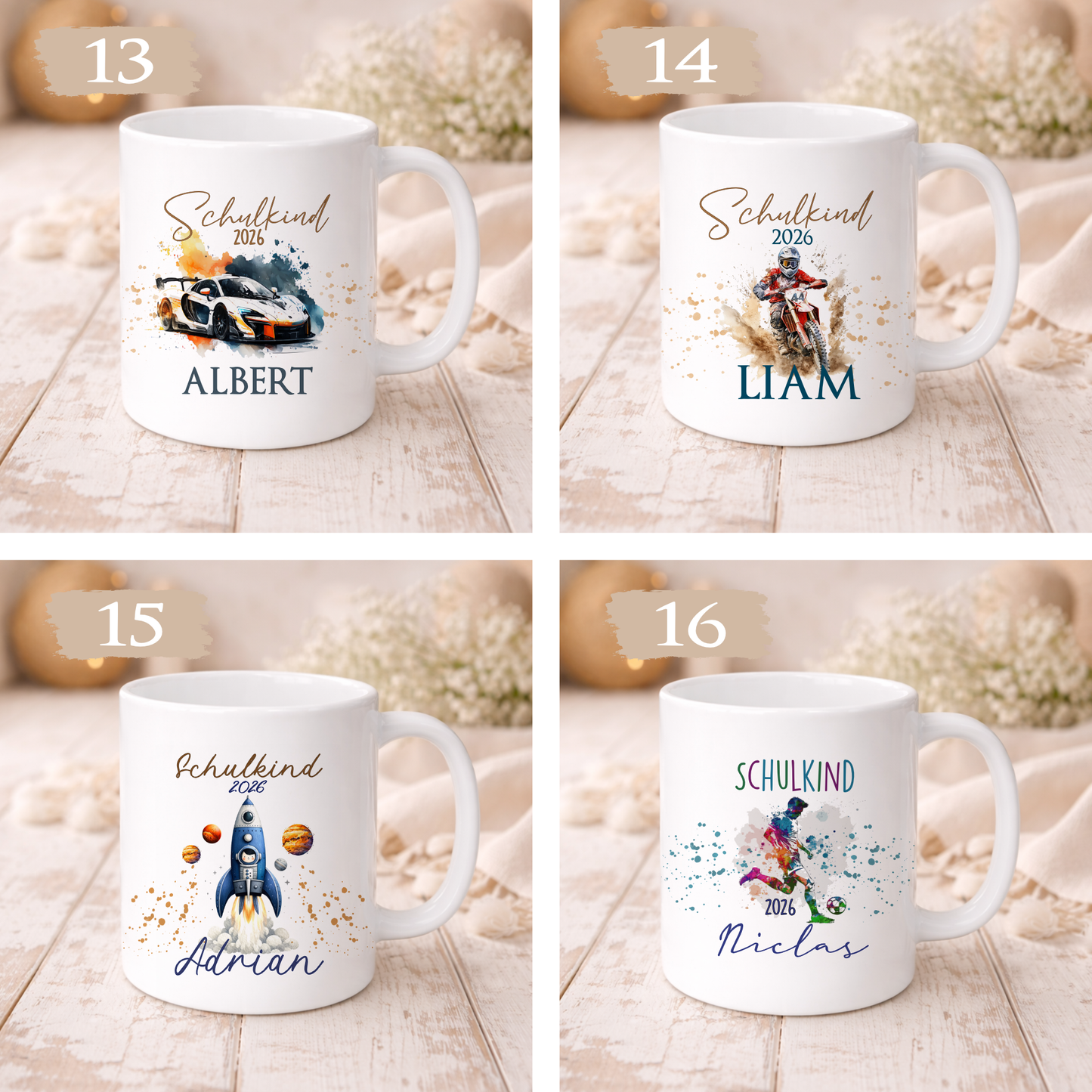Einschulung Geschenk Schulkind 2026 I Personalisierte Kinder Tasse mit Namen viele Motive I Mädchen Einschulung Junge Geschenk Schulstart