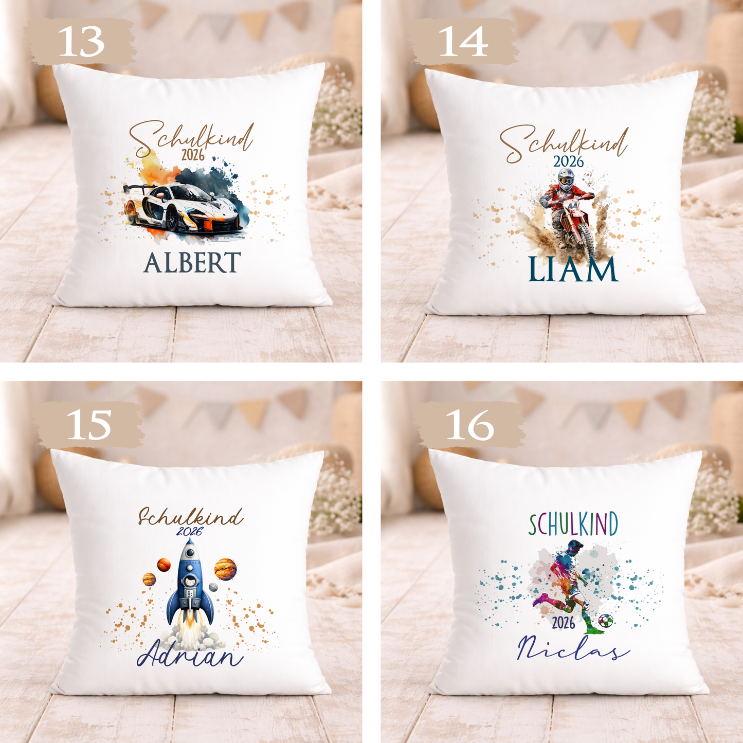 Personalisiertes Kissen zur Einschulung – Schulkind 2026 Geschenk mit Namen