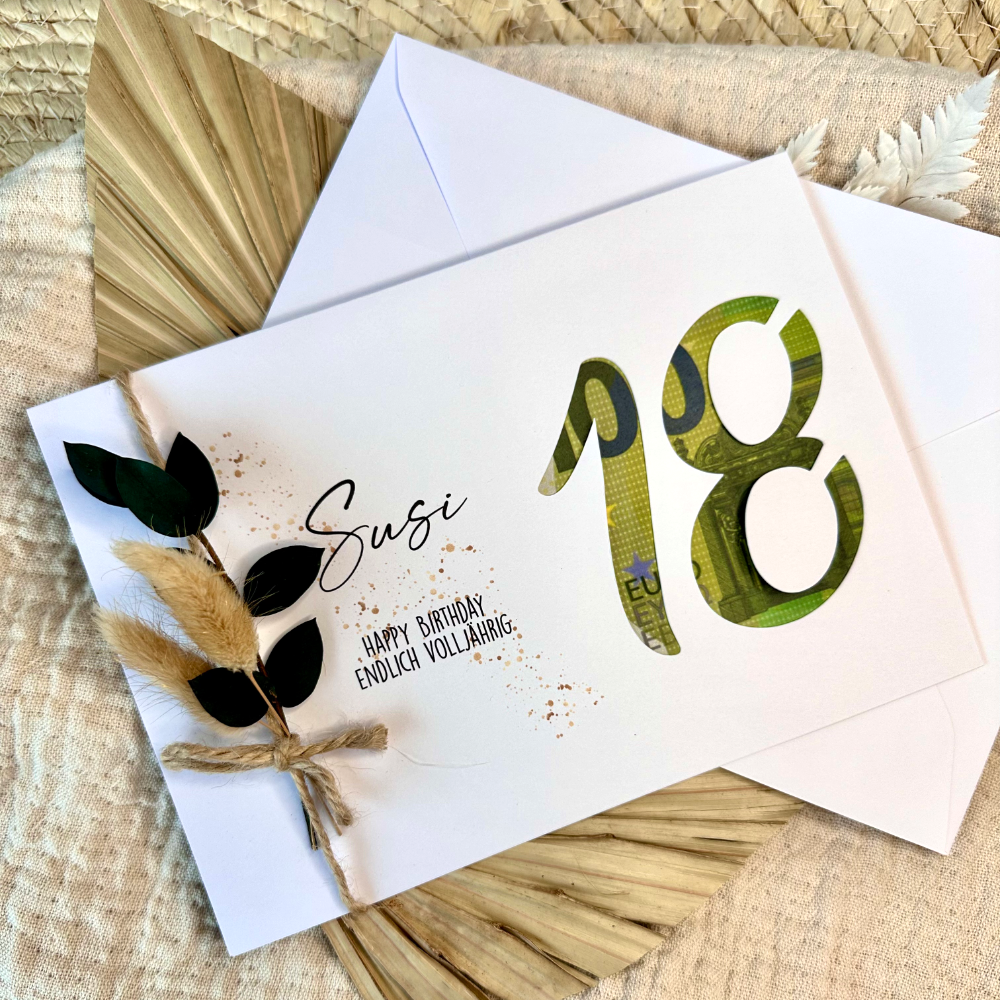 Geld Geschenk Karte 18. Geburtstag mit Namen