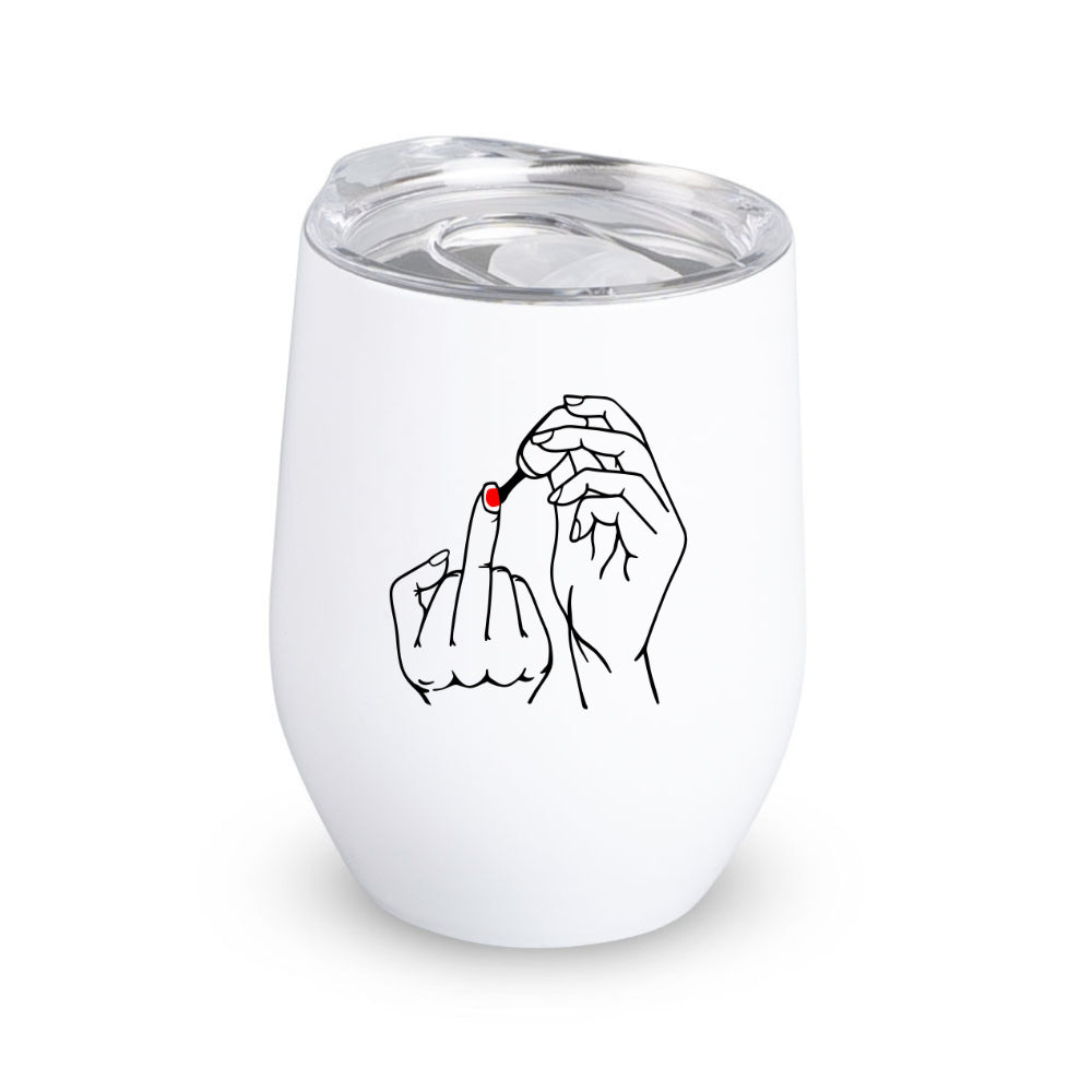 Weinglas to go mit Deckel, Thermobecher Edelstahl Becher, Sektbecher,  Spruch Mittelfinger Fuck