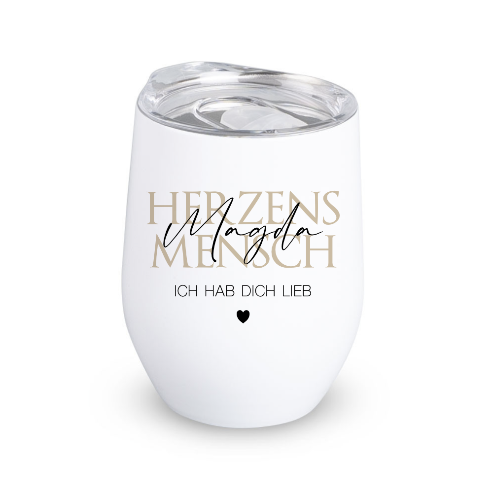 Personalisierter Weinbecher Herzensmensch und Wunschtext aus Edelstahl