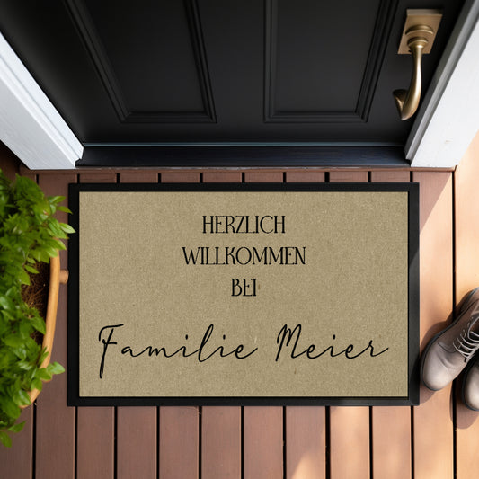 Fußmatte Herzlich Willkommen Personalisierte Fußmatte mit Namen Türmatte Schmutzfangmatte Geschenk Zuhause Familie