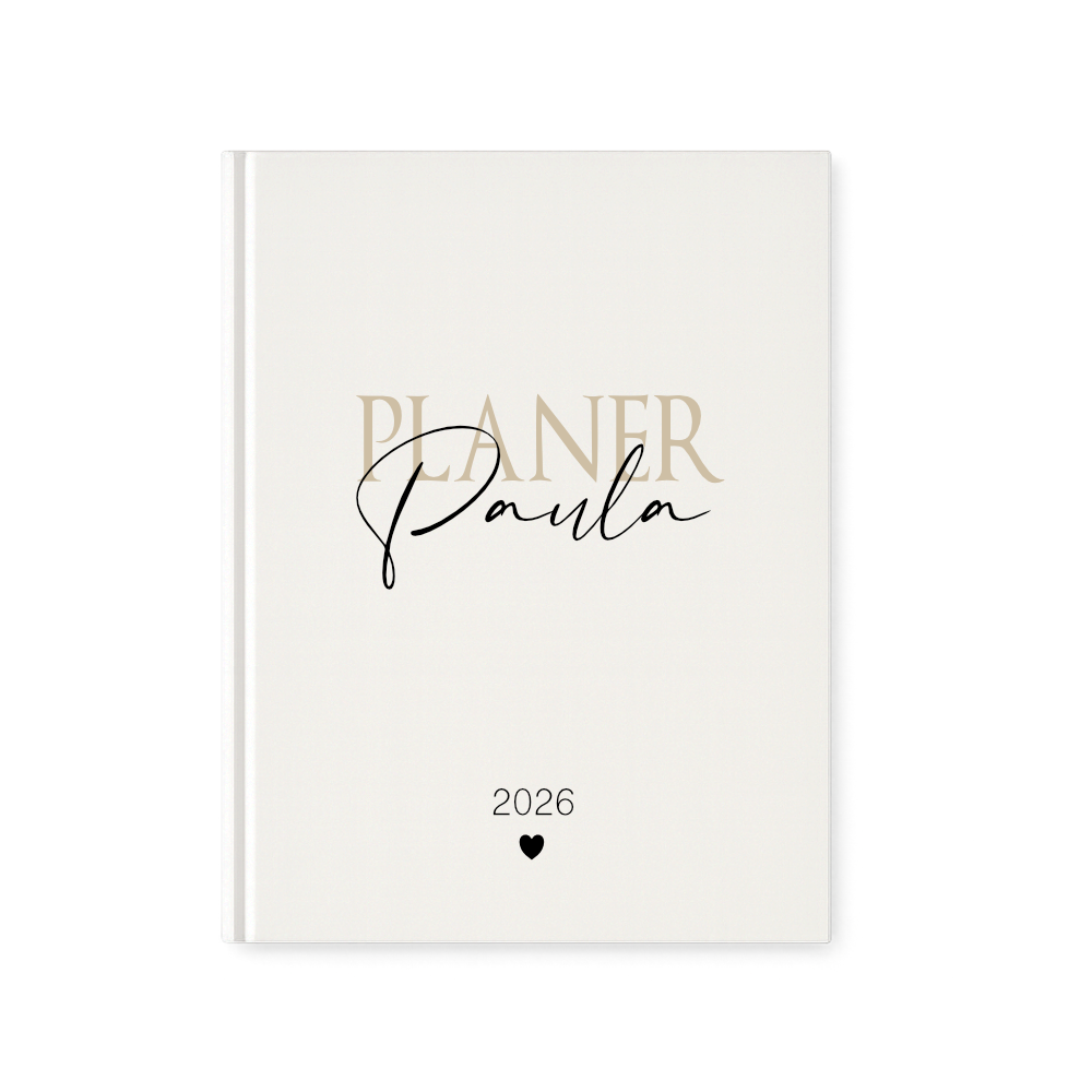 Personalisierter Terminplaner 2026 Din A5 | Hardcover Buchkalender mit Name | Weißes Cover, Modernes Design