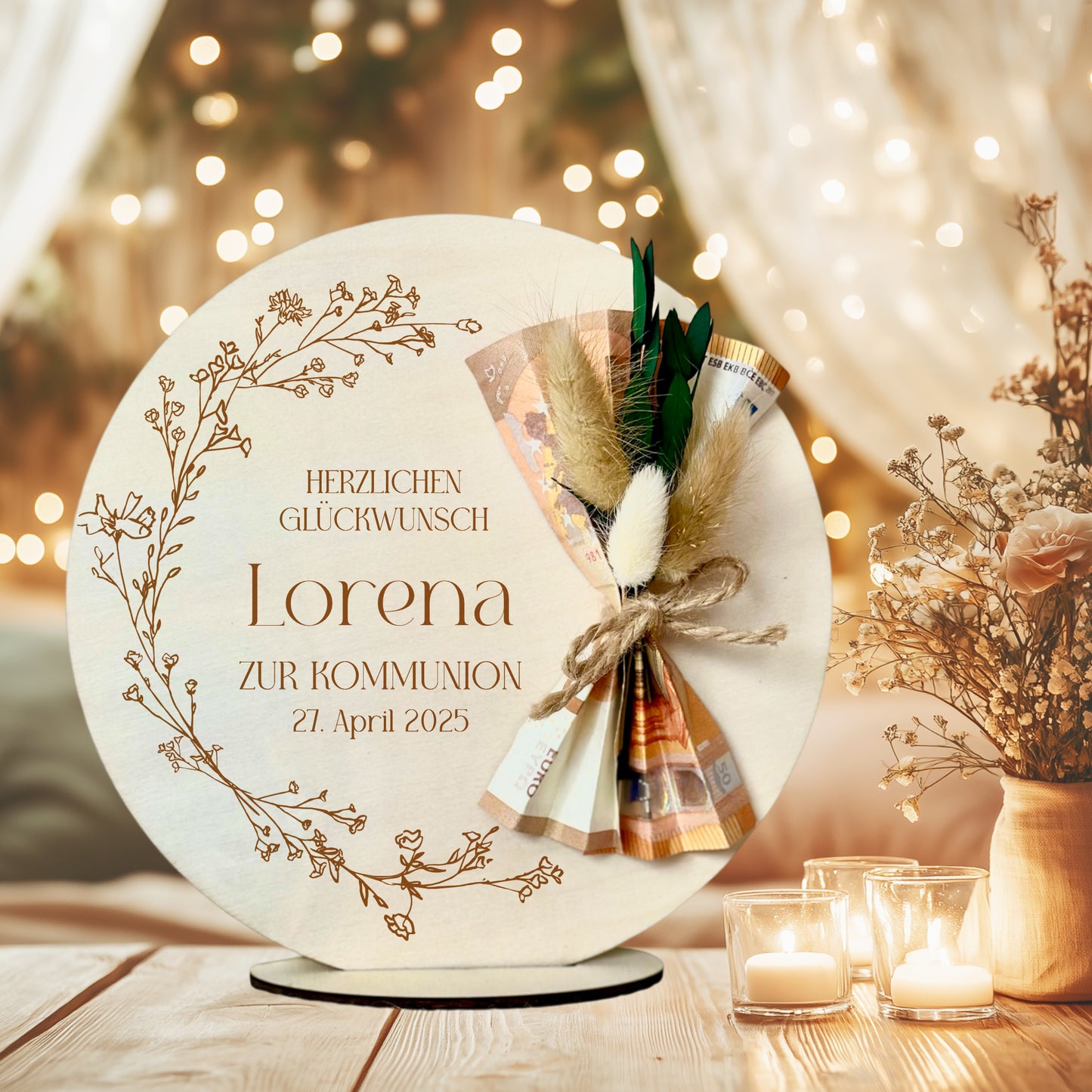 Personalisiertes Geldgeschenk aus Holz zur Konfirmation mit Name Kommunion Geschenk Jugendweihe Geld Geschenk Firmung für Mädchen u. Jungen