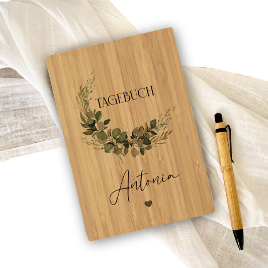 Notizbuch personalisiert Tagebuch mit Namen A5 Journal Mädchen Frauen Teenager Geschenk Schreibheft Journal Notizheft Eukalyptus