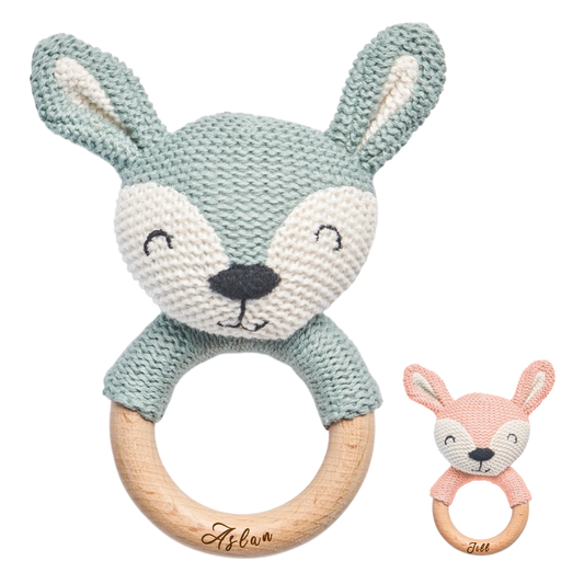 Beißring mit Rassel Personalisiert Baby Greifring Neugeborene