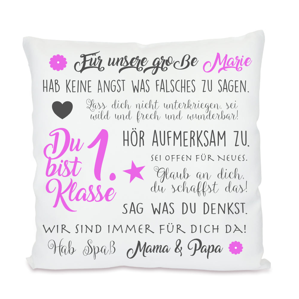 Kissen zur Einschulung "Du bist 1. Klasse" | Personalisiertes Einschulungsgeschenk für Mädchen und Jungen | 4 Varianten zur Auswahl