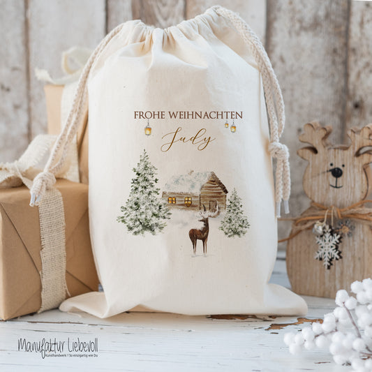 Geschenksack Namen Nikolaussack "Winterlandschaft" Kinder Erwachsene Weihnachtsmannsack