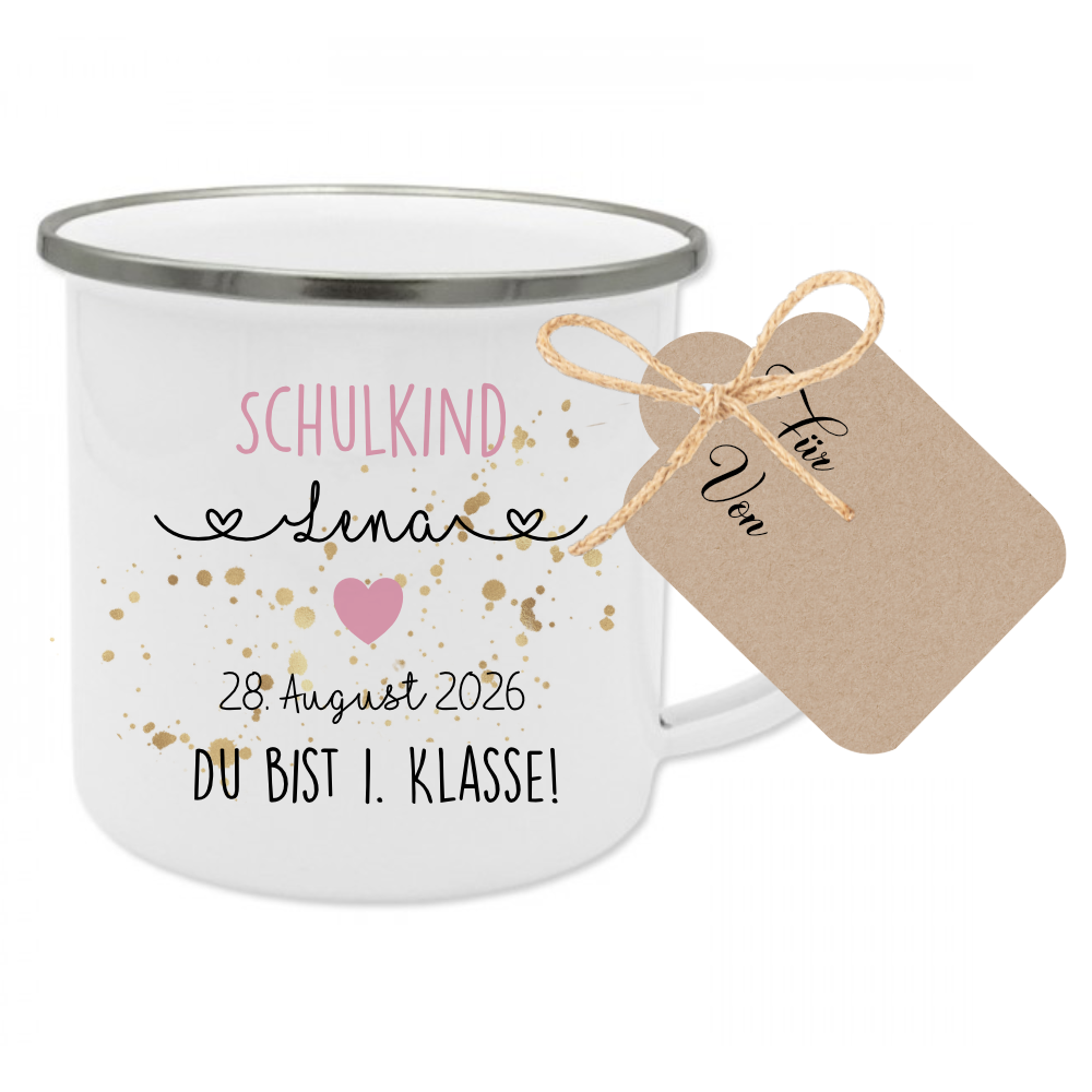 Personalisierte Tasse zur Einschulung | Geschenkidee mit Namen und Datum | 2 Farbvarianten zur Auswahl