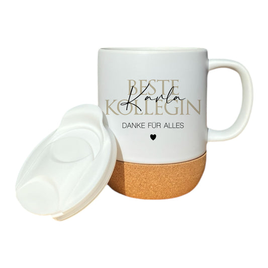 Personalisierte Tasse: Beste Kollegin, Bester Kollege, Best Team Ever | Keramiktasse mit Korkboden und Deckel