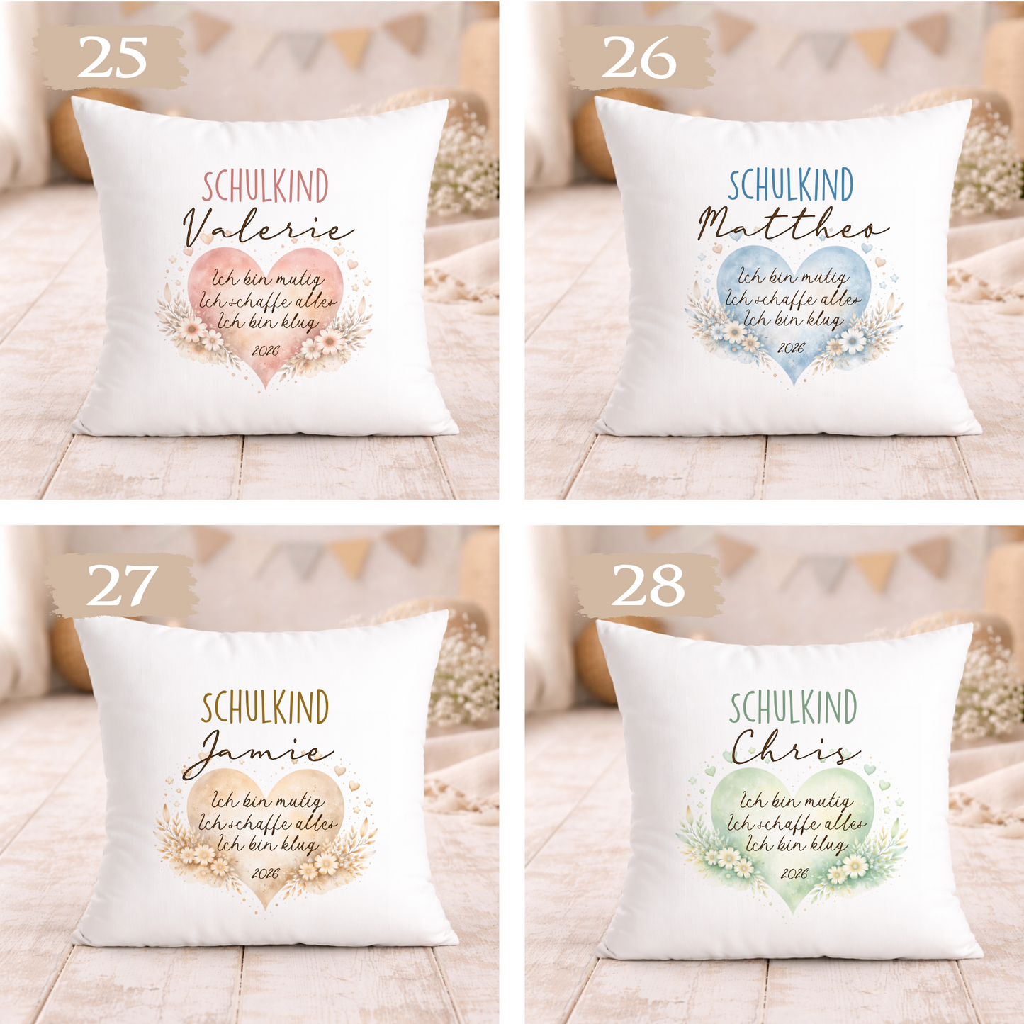Personalisiertes Kissen zur Einschulung – Schulkind 2026 Geschenk mit Namen
