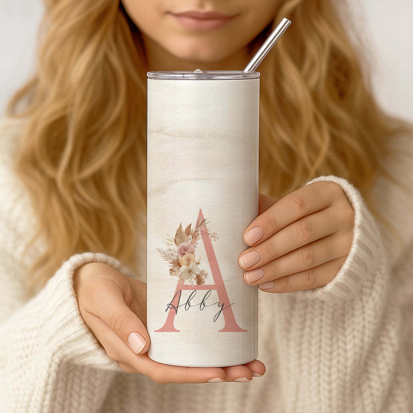 Personalisierter Edelstahl-Thermobecher 20 oz mit Namen & Initiale Thermobecher personalisiert  Geschenk für Frauen Boho Kaffeebecher to go