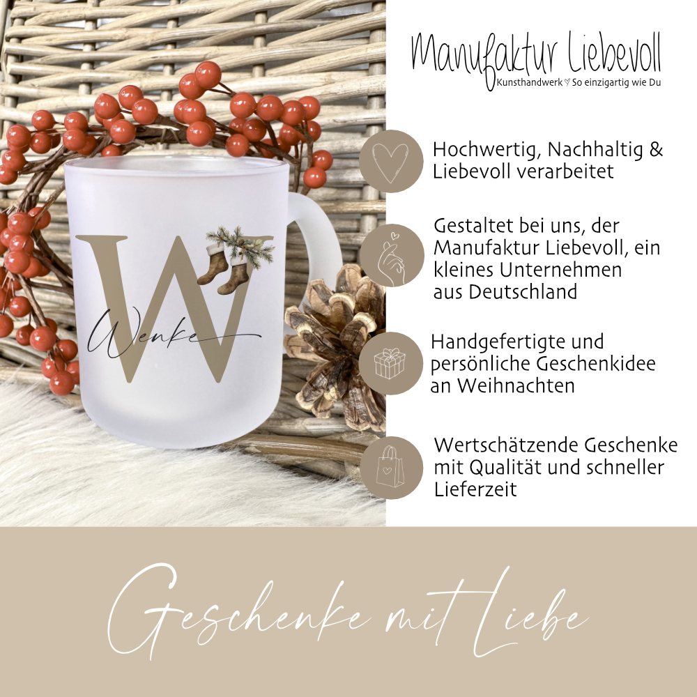 Glastasse mit Namen als Weihnachtsgeschenk für Sie und Ihn