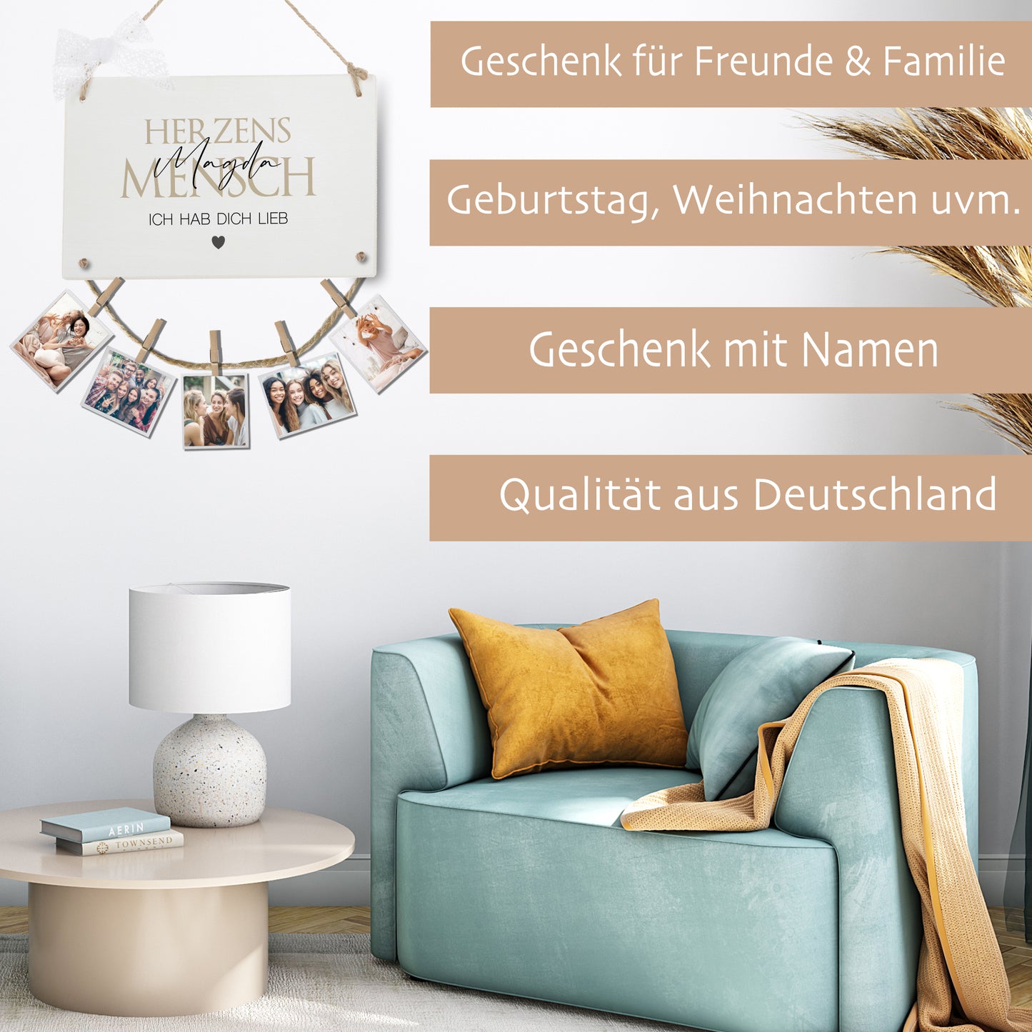 Herzensmensch Wunschtext Personalisiertes Fotogeschenk mit Namen für Frauen & Männer Geburtstag Geburtstagsgeschenk