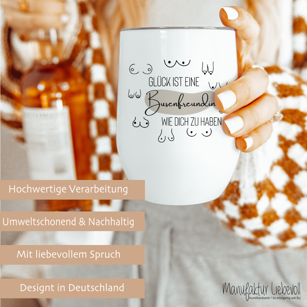Weinbecher Busenfreundin aus Edelstahl für die Beste Freundin, 3 Motive zur Auswahl