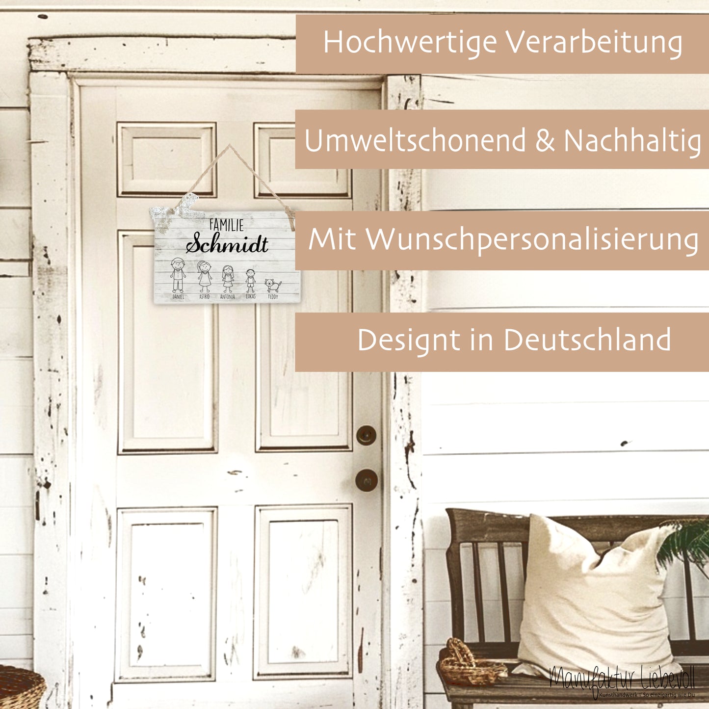 Türschild Familie personalisiert mit Namen als Geschenk