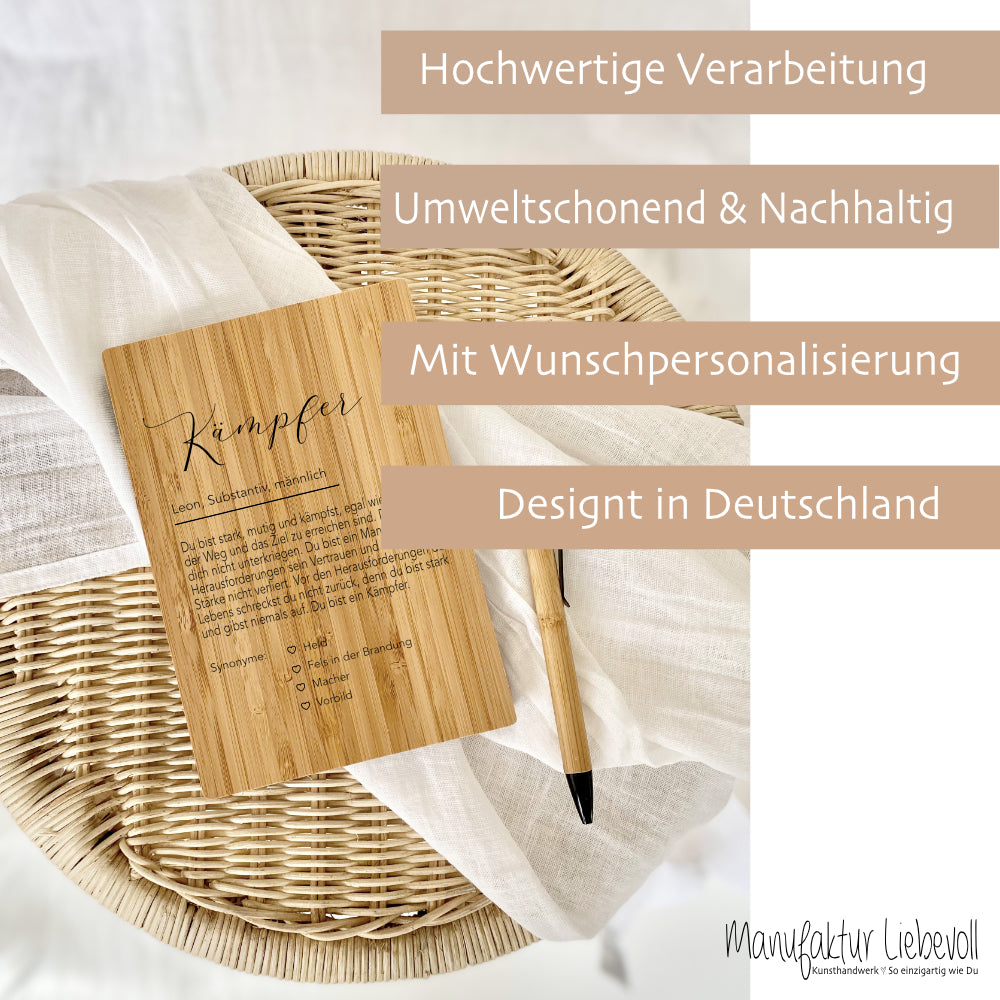 Notizbuch Kämpfer mit Namen Definition Geschenk Mann Freund Sohn Personalisiert Tagebuch Notizheft Journal Zuversicht Kraft Geschenk DIN A5