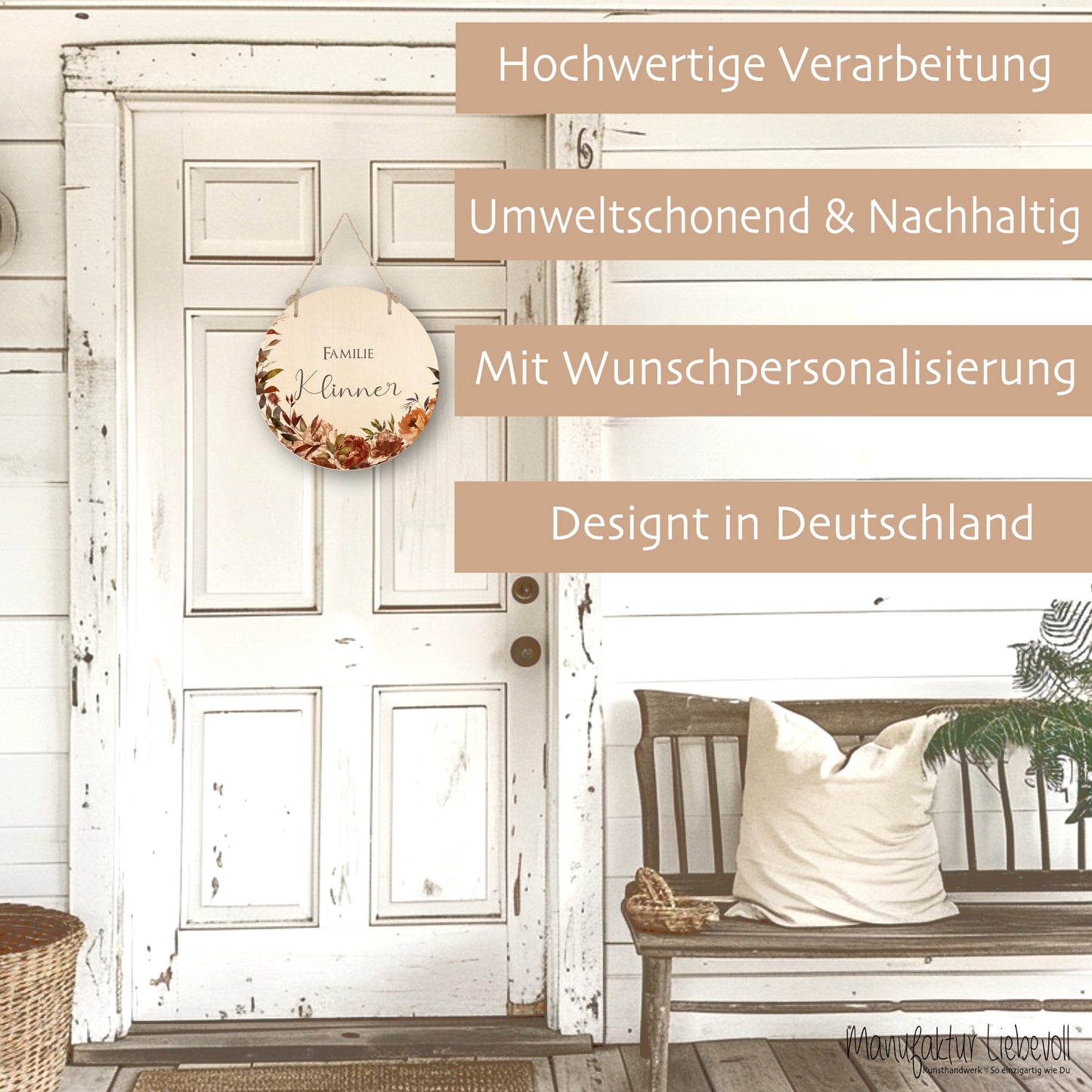 Haustürschild aus Holz "Spätblüher" | Türschild mit dem Familiennamen | Personalisiertes Geschenk u. besondere Geschenkidee für Familien | Deko für den Herbst | 3 Motivvarianten zur Auswahl