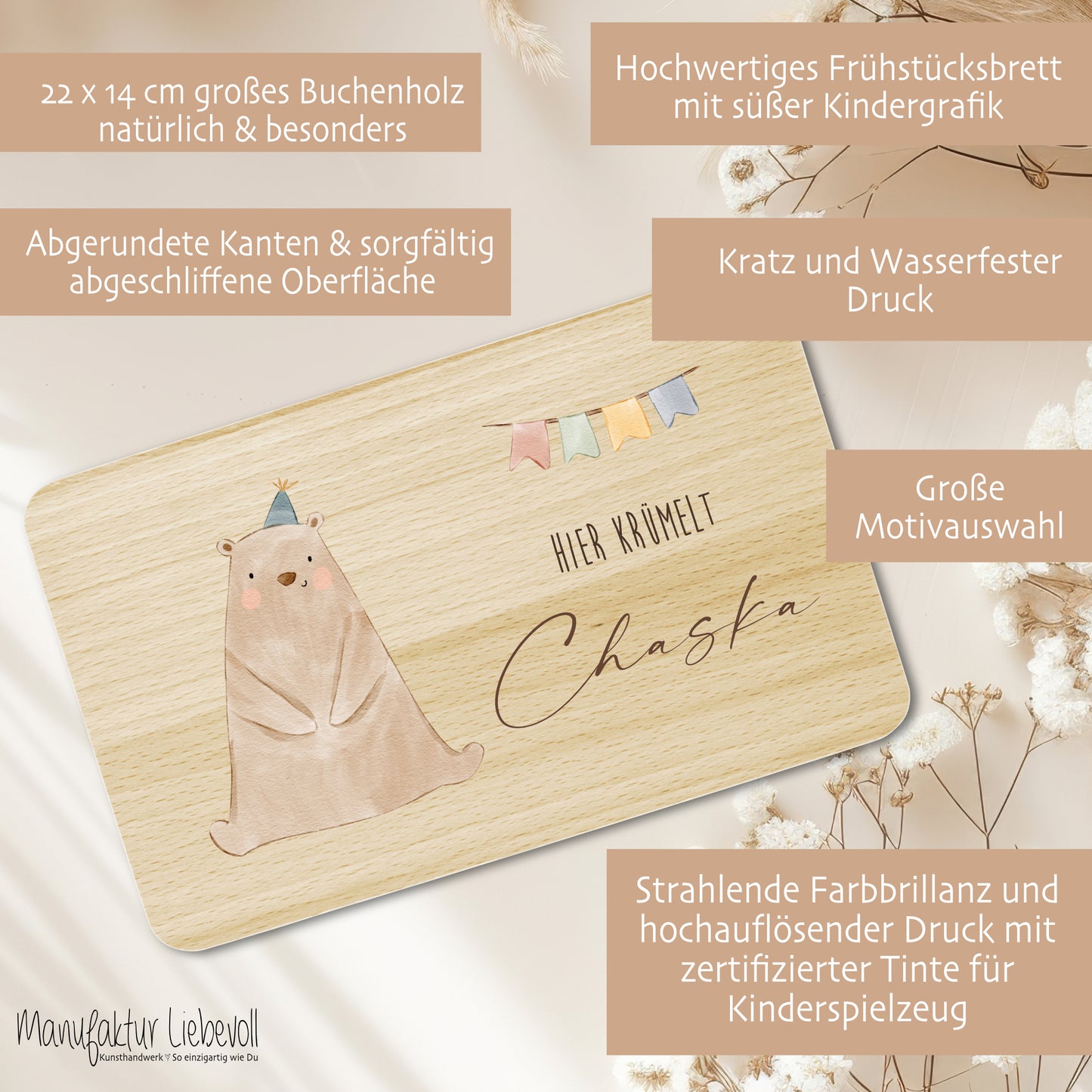 Frühstücksbrett personalisiertes Babygeschenk Geburt Taufe Baby Taufgeschenk Schneidebrett mit Namen| Große Motivauswahl