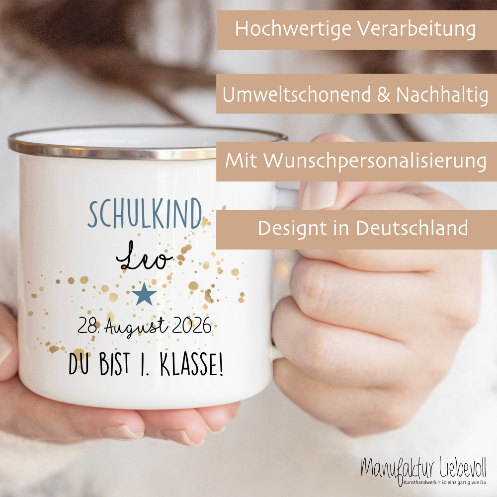 Personalisierte Tasse zur Einschulung | Geschenkidee mit Namen und Datum | 2 Farbvarianten zur Auswahl