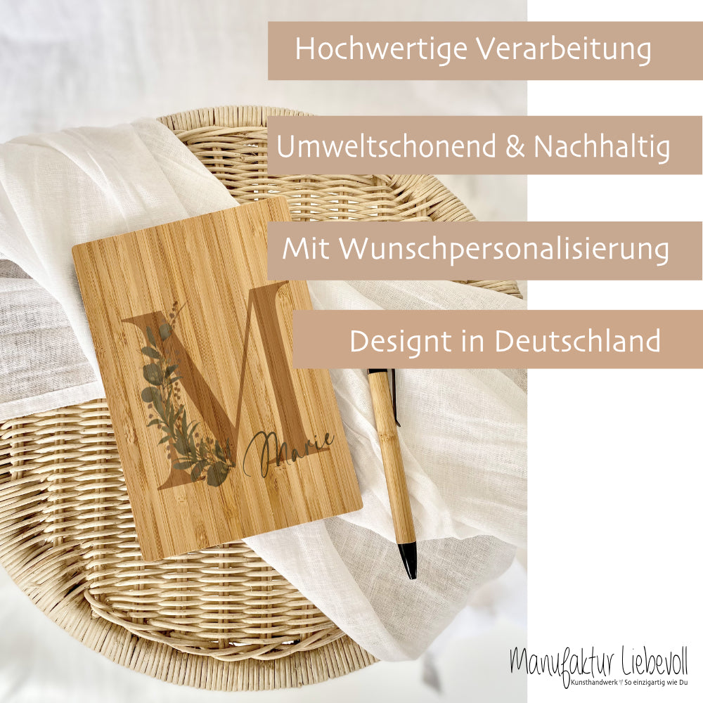 Notizbuch personalisiert Tagebuch mit Namen A5 Journal Mädchen Frauen Teenager Geschenk Schreibheft Journal Notizheft Monogramm Eukalyptus